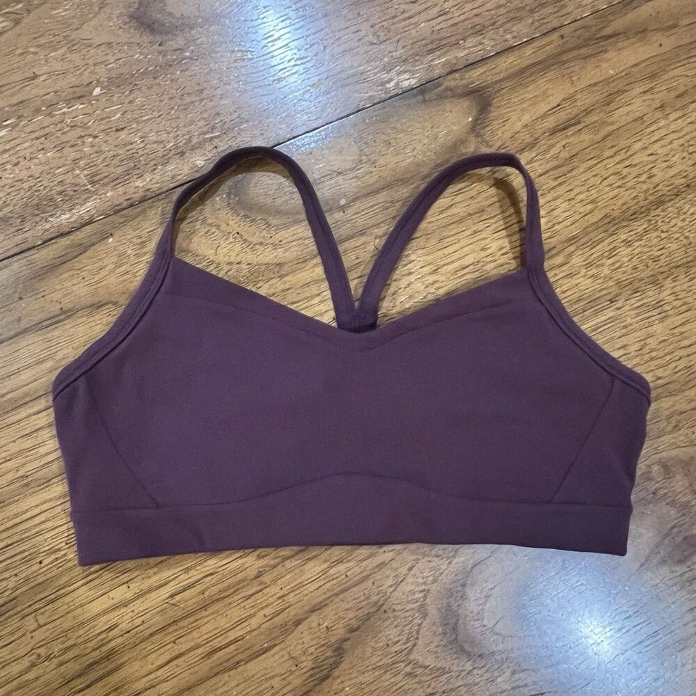Athleta Solace Sports Bra Medium M Purple Plum Strappy Cutout Low Support Yoga